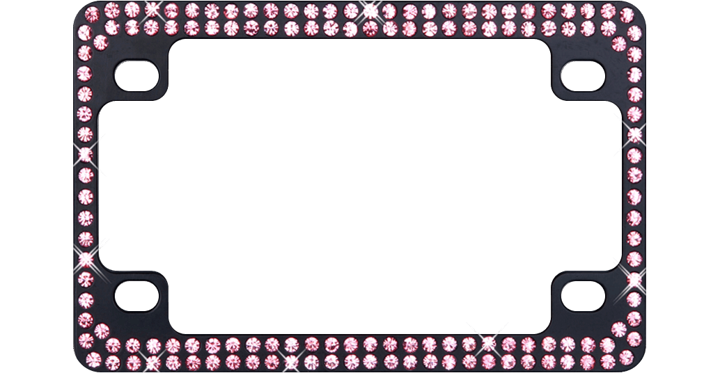 Double Row Black Metal Motorcycle License Plate Frame with Pink Crystals